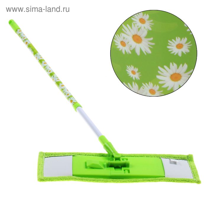 Швабра для мытья пола плоская Доляна «Ромашки», насадка из микрофибры 43×13 см, телескопическая ручка 68-120 см - Фото 1