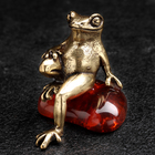 Сувенир "Лягушка Деловая", латунь, янтарь - фото 321429381