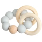 Прорезыватель силиконовый с деревянным кольцом, цвет серый, Mum&Baby - фото 9651606