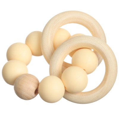 Прорезыватель силиконовый M&B с деревянным кольцом, бежевый