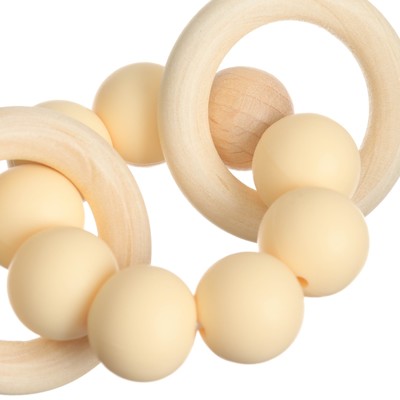 Прорезыватель силиконовый M&B с деревянным кольцом, бежевый