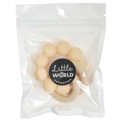 Прорезыватель силиконовый M&B с деревянным кольцом, бежевый