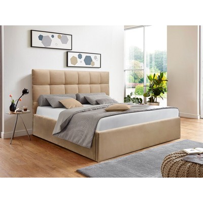 Кровать двуспальная «Фрейм Клетка», с подъёмным механизмом, 1600×2000 мм, велюр vivaldi, цвет бежевый