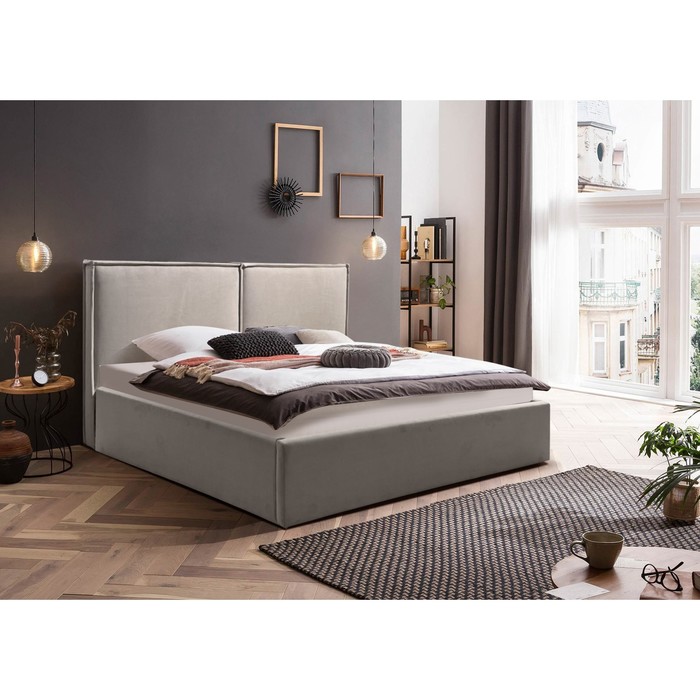 Кровать с ПМ "Фрейм Бокс", Ткань велюр Vivaldi серый 1600x2000 - Фото 1