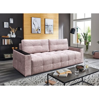 Диван прямой «Симпл Клетка», с полками МДФ, спальное место 1600×2000 мм, велюр, цвет венге/бежевый