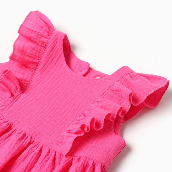Платье детское с рюшей KAFTAN "Муслин", р.28 (86-92 см), ярко-розовый