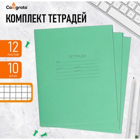 Комплект тетрадей из 10 штук 12 листов в клетку Зелёная обложка, 58-63 г/м2, блок офсет, белизна 90%