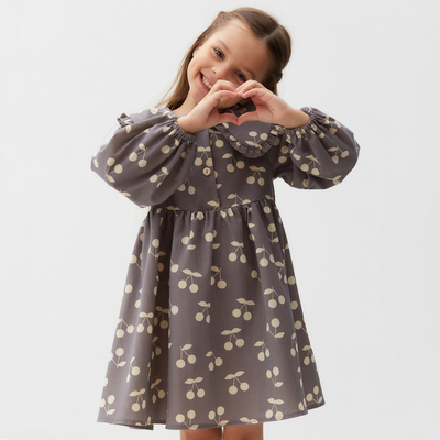 Платье для девочки с воротником KAFTAN: Summer cotton, серое, рост 122-128 см