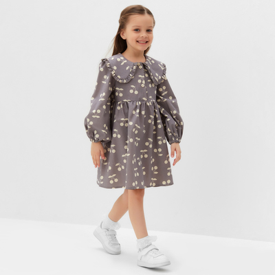 Платье для девочки с воротником KAFTAN: Summer cotton, серое, рост 122-128 см