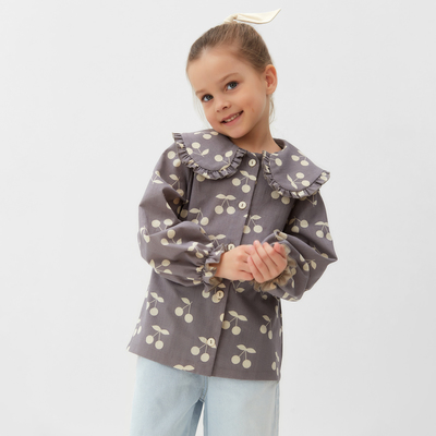 Рубашка для девочки с воротником KAFTAN, серая, размер 34 (122-128 см)