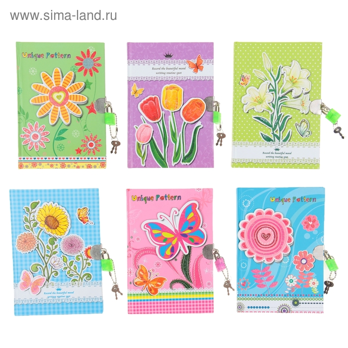 Записная книжка подарочная А5 80л лин на замке Цветочки МИКС - Фото 1