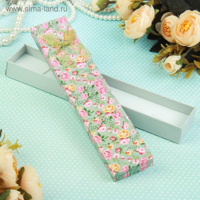 Коробочка подарочная под браслет/цепочку/часы "Розочки", 20*4,5, цвет зелёный - Фото 1