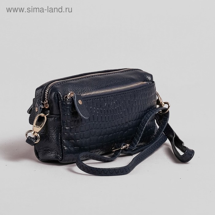 Клатч женский, 1 отдел, 2 наружных кармана, с ручкой, длинный ремень, цвет тёмно-синий - Фото 1