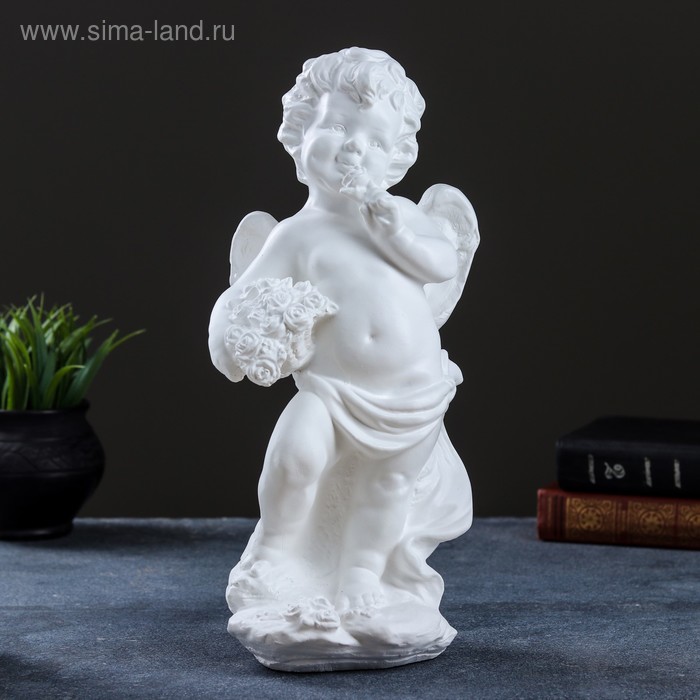 Фигура "Ангел с цветами" белый 15х16х35см - Фото 1