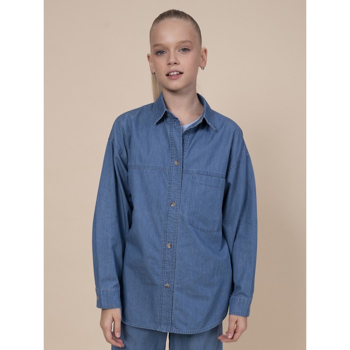 Блузка для девочек, рост 140 см, цвет джинс - Фото 1