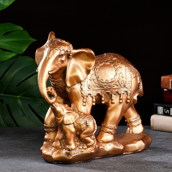 Копилка "Слон со слоненком" бронза, 15х27см - Фото 1