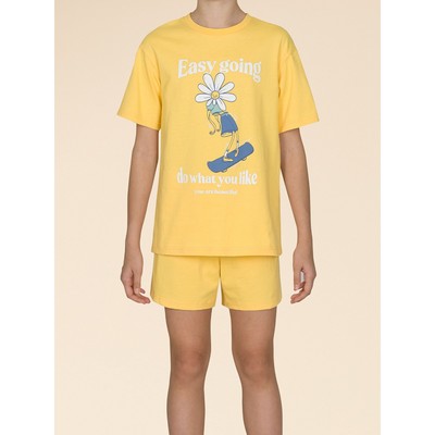 Пижама для девочки Pelican: футболка и шорты, рост 92 см, цвет жёлтый