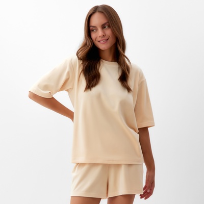 Пижама женская (футболка, шорты) KAFTAN Plushy, размер 44-46, молочная