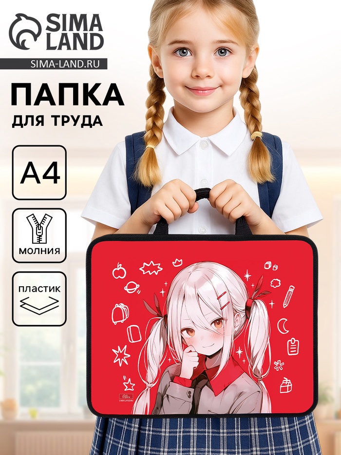 Папка для труда, А4, пластиковая, 33×26×7.5 см «Аниме девочка» - Фото 1