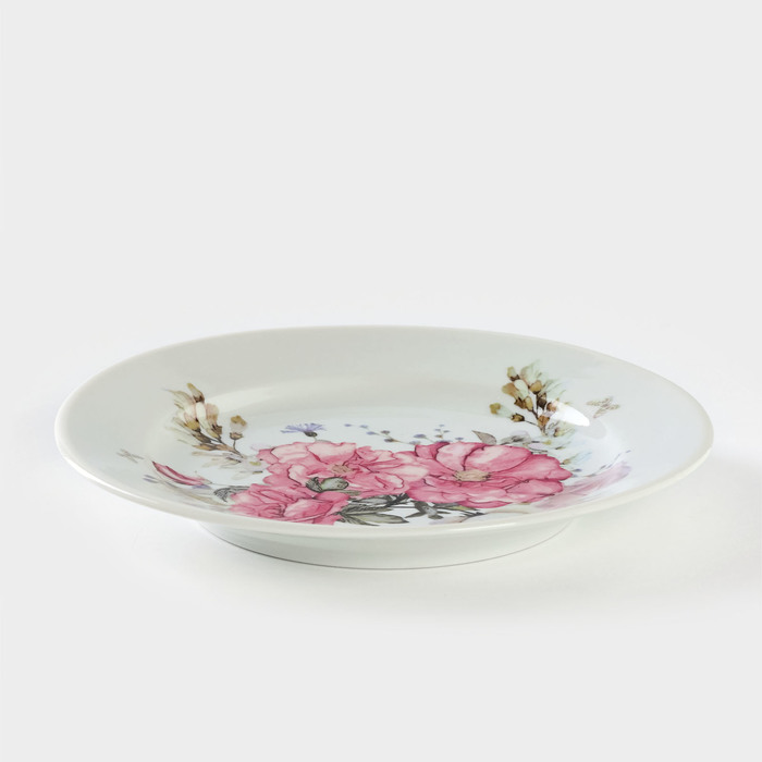 Тарелка фарфоровая «Розовый цветок», d=17,5 см