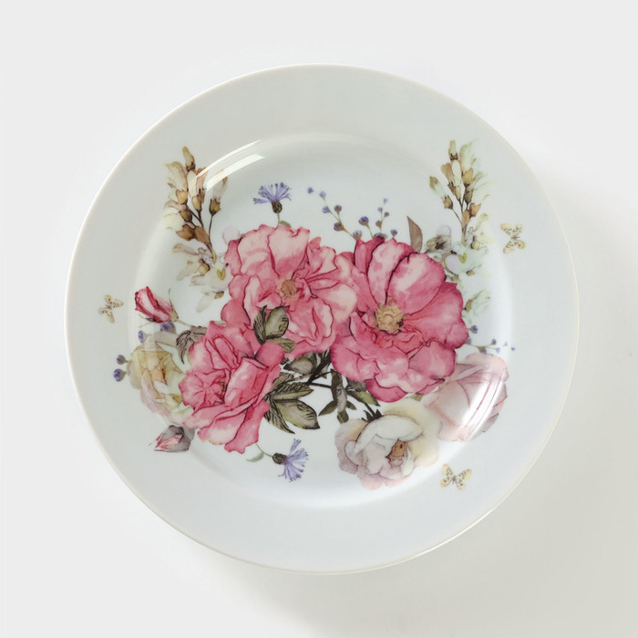 Тарелка фарфоровая «Розовый цветок», d=24 см
