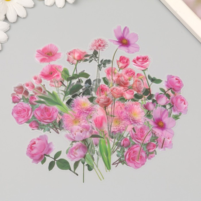 Наклейки пластик "Весенние цветы. Розовые" набор 40 шт 15х8 см