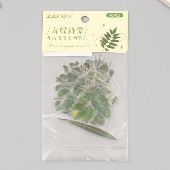 Наклейки пластик "Летние зеленые листья" набор 40 шт 15х8 см