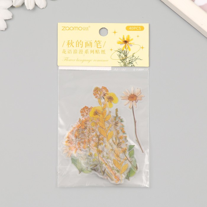 Наклейки пластик "Осенние цветы. Желтые" набор 40 шт 15х8 см