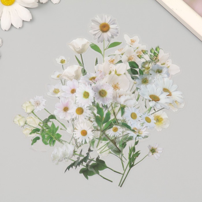 Наклейки пластик "Летные цветы. Белые" набор 40 шт 15х8 см