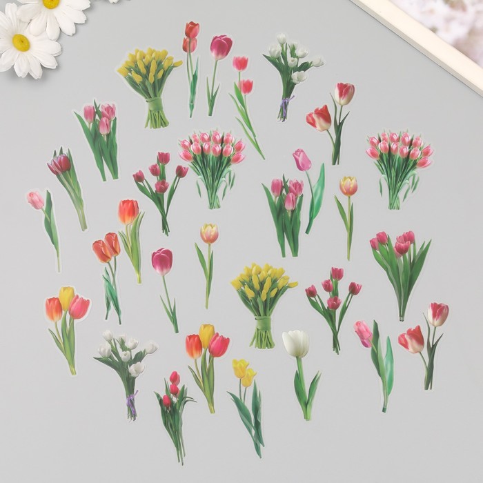 Наклейки пластик "Весенние цветы. Тюльпаны" набор 40 шт 15х8 см - Фото 1