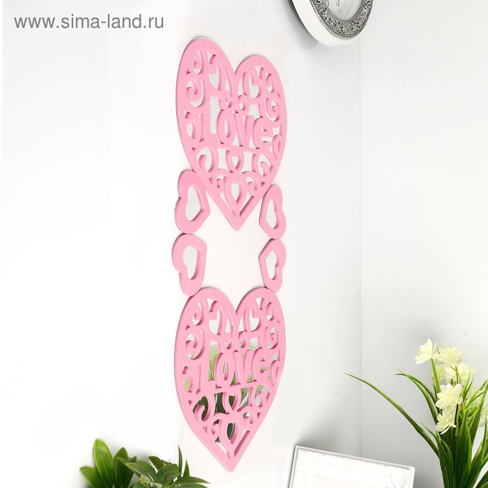 Наклейка интерьерная зеркальная "Розовые сердечки" 48х24 см - Фото 1