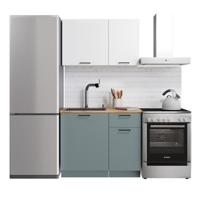 Кухонный гарнитур прямой для маленькой кухни Simple, без столешницы, 1000 мм, цвет белый/пыльный зелёный