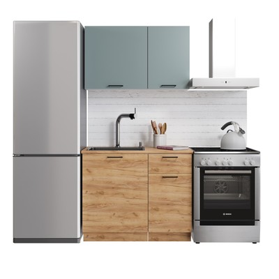 Кухонный гарнитур прямой для маленькой кухни Simple, без столешницы, 1000 мм, цвет пыльный зелёный/дуб золотой крафт