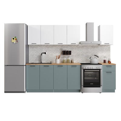 Кухонный гарнитур прямой Simple, без столешницы, 2000 мм, цвет белый/пыльный зелёный