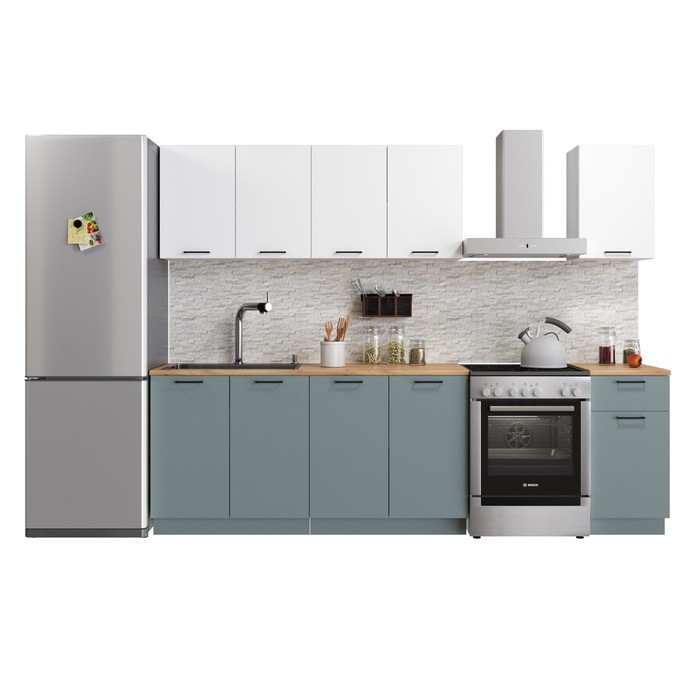 Кухонный гарнитур прямой Simple, без столешницы, 2000 мм, цвет белый/пыльный зелёный - Фото 1
