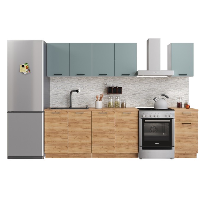 Кухонный гарнитур прямой Simple, без столешницы, 2000 мм, цвет пыльный зелёный/дуб золотой крафт - Фото 1