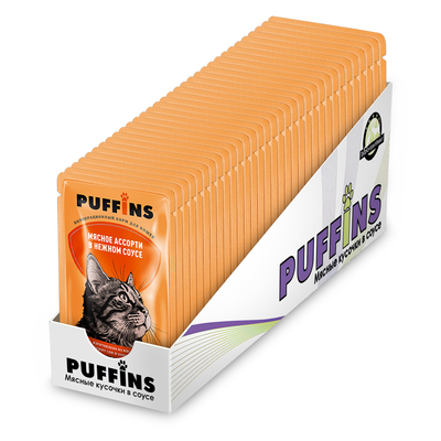 Влажный корм для кошек Puffins, мясное ассорти в соусе, 75 г