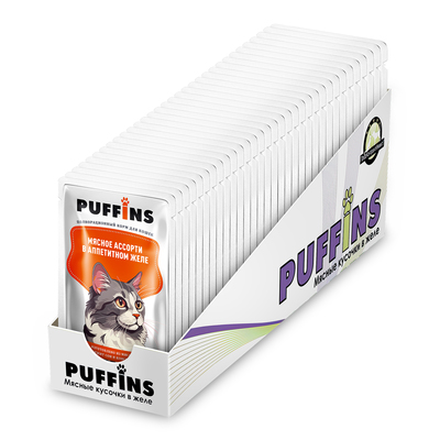 Влажный корм Puffins для кошек, мясное ассорти в желе, 75 г