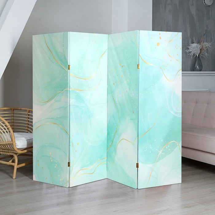 Ширма "Мрамор, мятная акварель, пастельный окрас", 200х160 см
