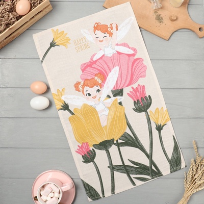 Кухонное полотенце «Доляна» Happy Spring, 35×60 см, 100% хлопок, 160 г/м²