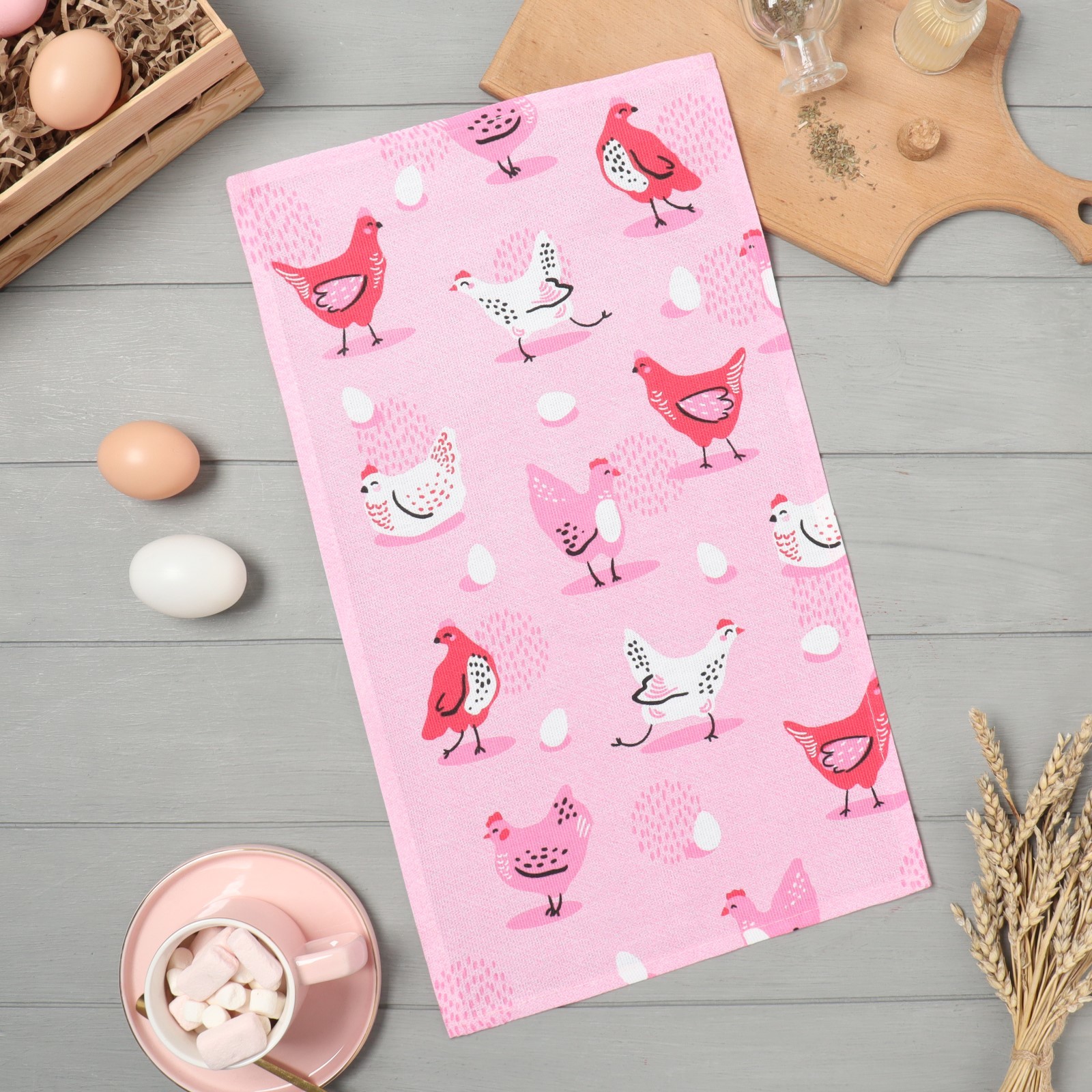 Полотенце кухонное Доляна Chicken 28×46 см, рогожка, 100% хлопок, 160 г/м²