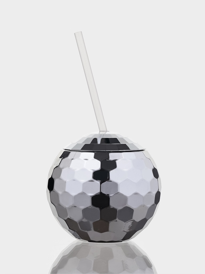 Бокал с крышкой и трубочкой Доляна «Сияние», 600 мл, 11×11×10.5 см, цвет серебряный - Фото 1