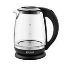 Чайник электрический Kitfort KT-655, стекло, 1.5 л, 2200 Вт, чёрно-серебристый - фото 9654017