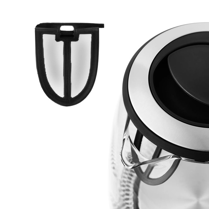 Чайник электрический Kitfort KT-655, стекло, 1.5 л, 2200 Вт, чёрно-серебристый