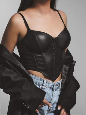 Корсет женский кожаный MIST, размер 42-44, чёрный 9934547