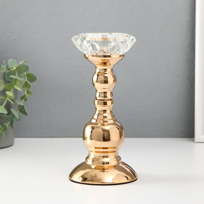 Подсвечник металл, стекло на 1 свечу "Кристальная чаша. Фигурный" d= 5 см золото 8х8х19 см   1019366 - Фото 1