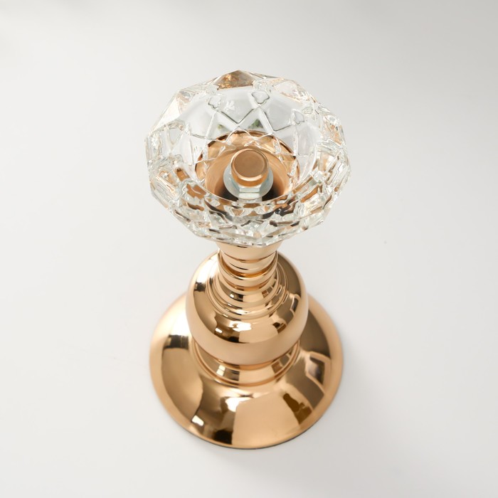 Подсвечник металл, стекло на 1 свечу "Кристальная чаша. Фигурный" d= 5 см золото 8х8х19 см   1019366