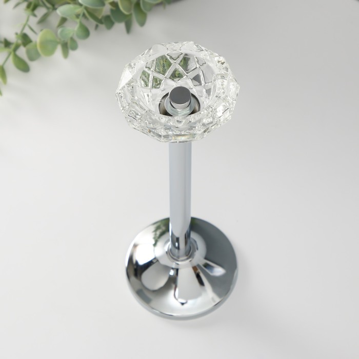 Подсвечник металл, стекло на 1 свечу "Кристальная чаша" d= 5 см серебро 9х9х27 см