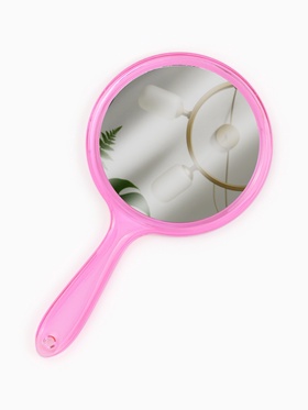 Зеркало с ручкой, двустороннее, с увеличением х2, 14.5×26.5 см, (d=12.5 см), розовое