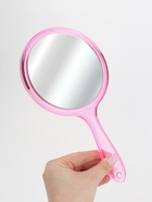 Зеркало с ручкой, двустороннее, с увеличением х2, 14.5×26.5 см, (d=12.5 см), розовое - Фото 4